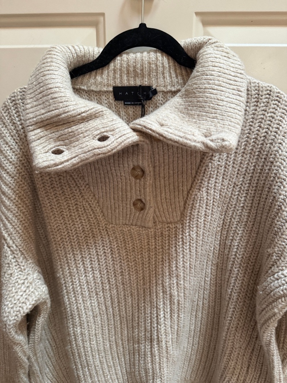 Maternity High-Neck Button Sweater - Oatmeal - Picture 2 of 7